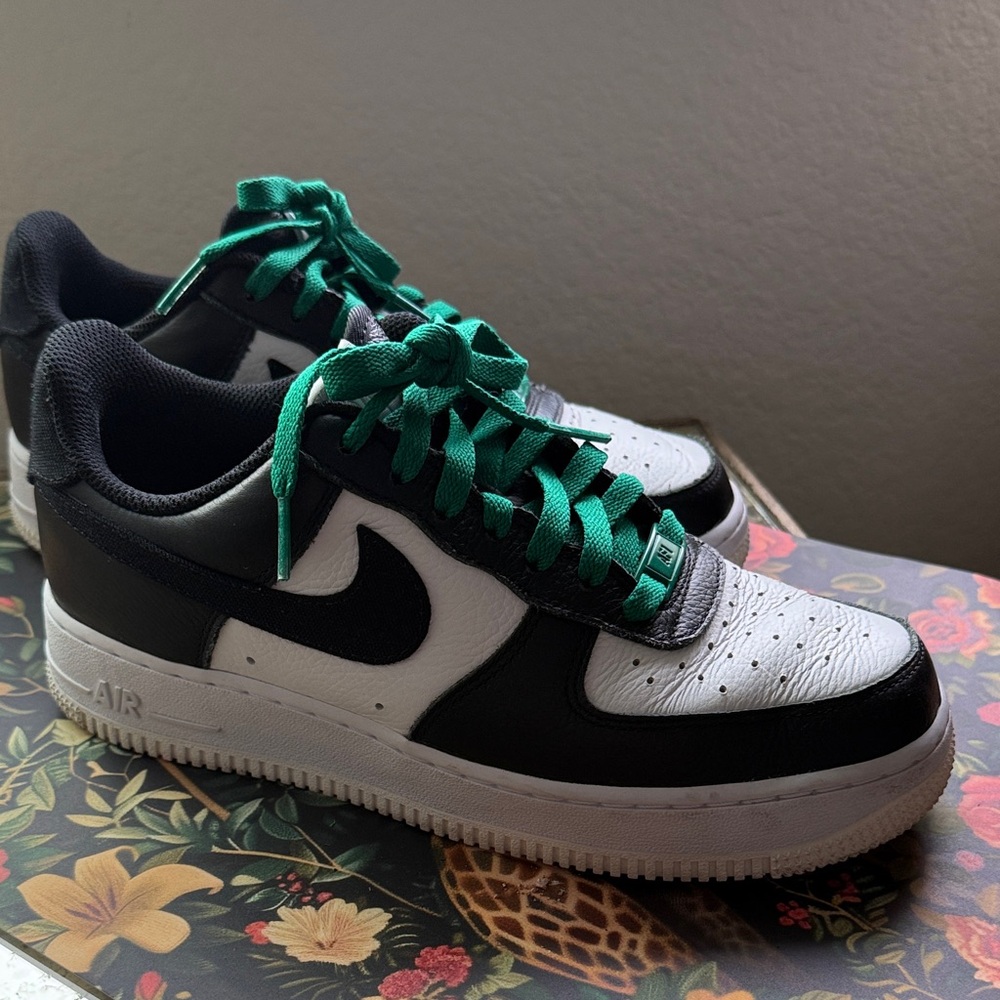 Nike custom AF1 Black and White with Green Laces